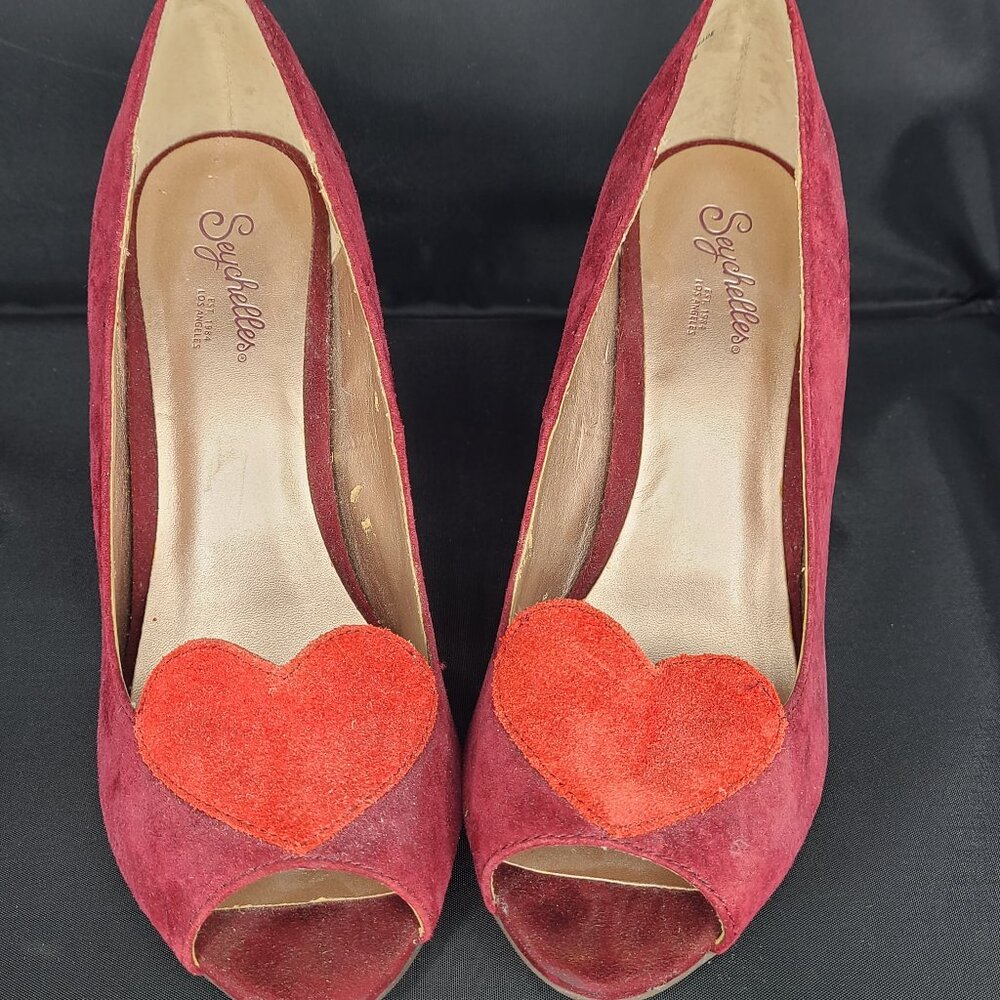 Seychelles Ready for Anything, Red Suede Heels with Heart, 8M